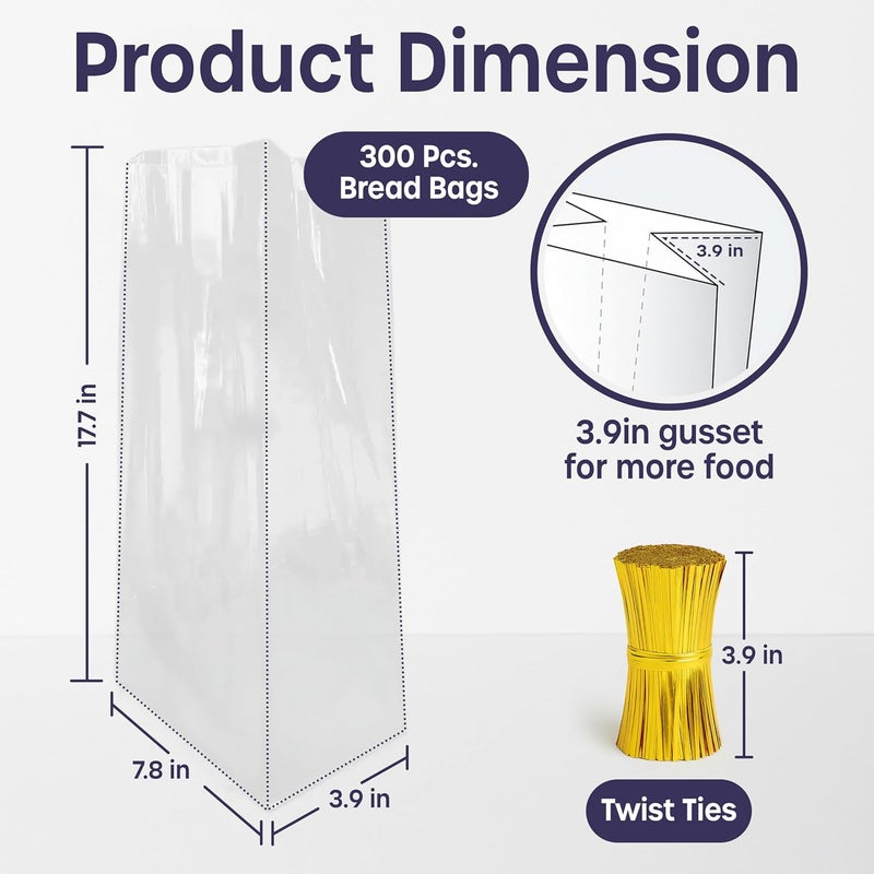 volila Reusable Plastic Bread Bags - 300 Pack Clear Loaf Bags for Homemade Bread - Perfect for Baked Goods Storage - Image 2